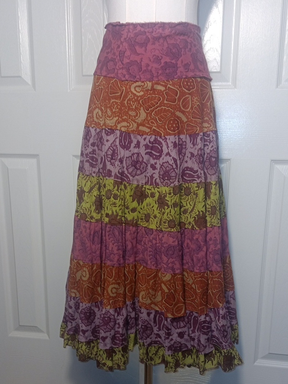 Alberto Makali Tiered Patchwork Boho Maxi Skirt EUC Size 10